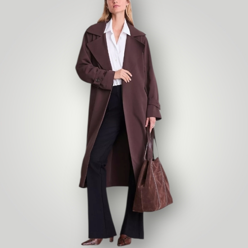 LOFT VERSA 4 Brown Crepe Drape Duster Coat Quiet Luxury NYC Minimalist New